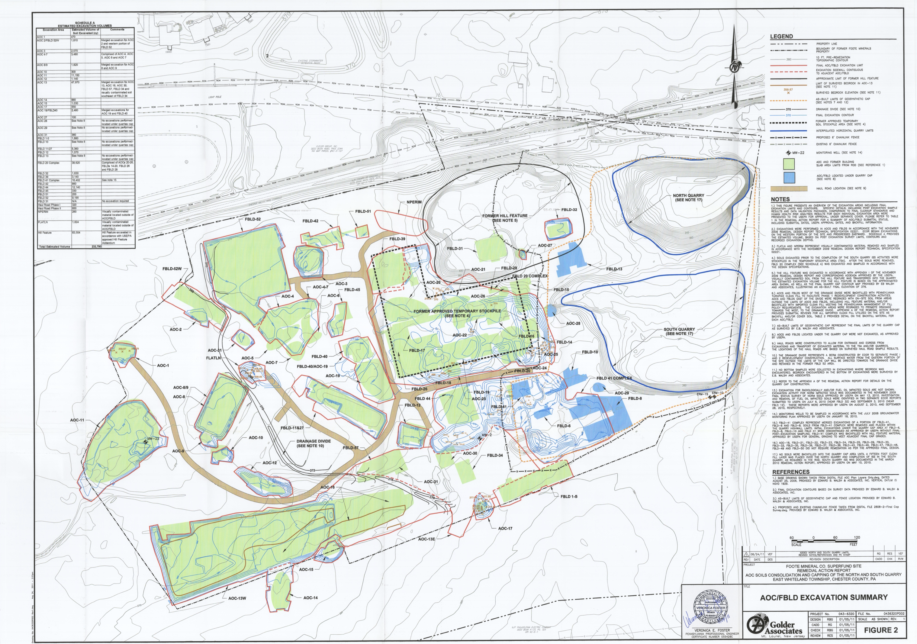 Map of the areas of contamination at the Foote Mineral site per EPA documentation.