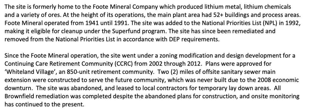 PCSM Report excerpt claiming the site has been remediated and removed from the National Priorities List, and that all Brownfield remediation was completed.